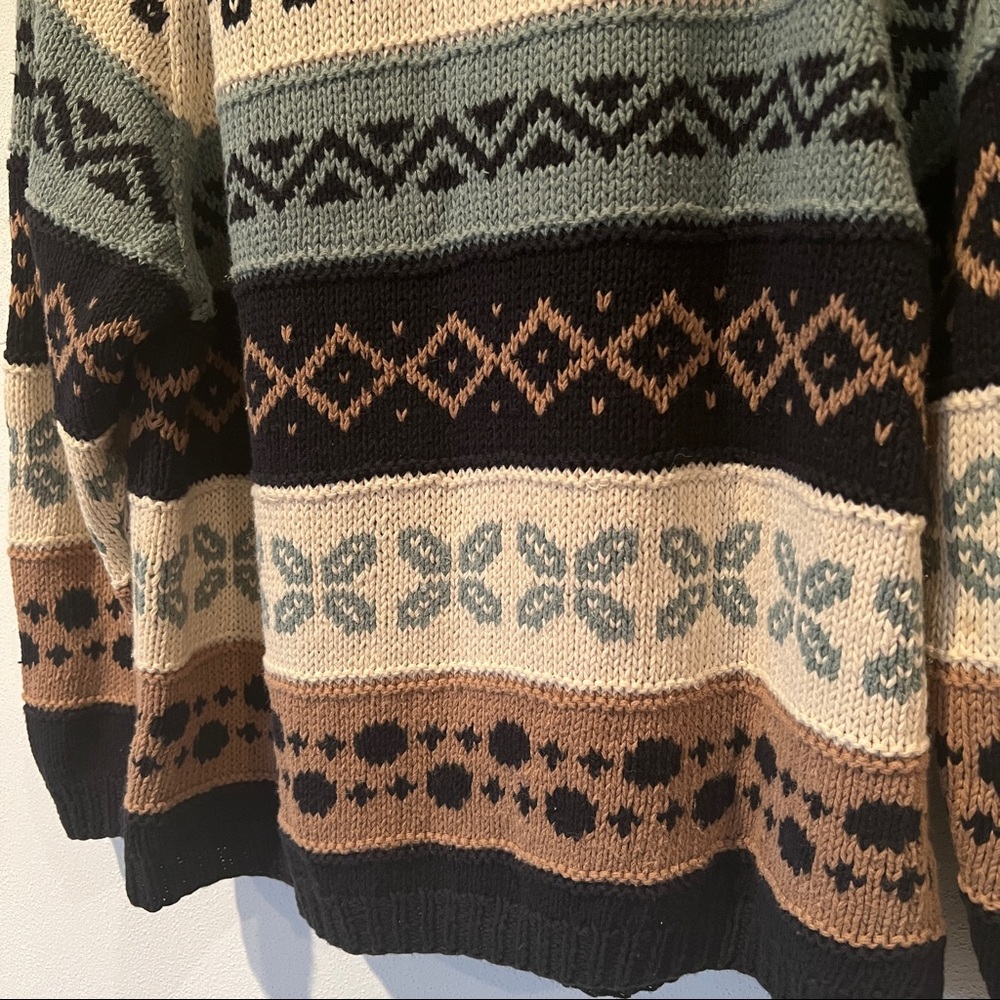 Neutral Chunky Knit Patterned Striped Holiday Swe… - image 5